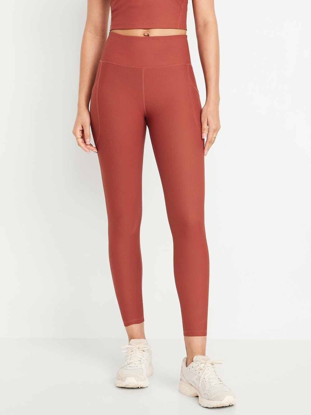 Old Navy Ribbed High-Waisted PowerSoft Leggings in Terracotta